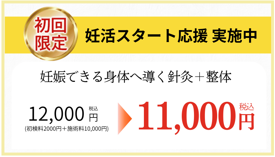 妊活スタート応援 不妊鍼灸+整体が割引中